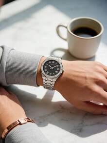 Guess 1件男士多功能多边形石英模拟手表 - 42毫米不锈钢表壳和表链，灰色表盘和银色不锈钢表带，50米防水时尚配饰 - GW0575G1 - 灰色 - 查看 3