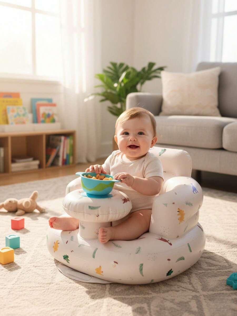 Inflatable Booster Seat With Tray, Suitable For 3-36 Months Babies, With Guardrail And Built-In Air Pump, Sitting Posture Training Chair, Inflatable Floor Seat With Backrest, Inflatable Sit-To-Stand Chair For Home Use, Foldable Baby Seat, Portable Outdoor Mat, PVC Floor Seat For Sitting Posture Training Only - Multicolor - View 1