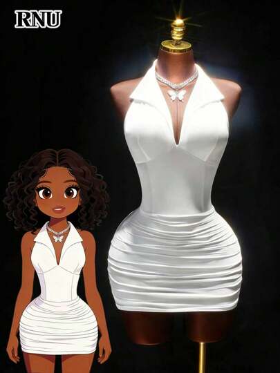 RNU Đầm ngắn ôm eo cổ chữ V màu trắng lãng mạn mùa xuân, đầm trắng thanh lịch gợi cảm, chân váy lưới co giãn mùa xuân/hè, đầm dự tiệc gợi cảm, trang phục đi hộp đêm, bộ sưu tập xuân/hè mới, trang phục hẹn hò ngày Valentine, trang phục sinh nhật, trang phục dự tiệc bể bơi, trang phục dạ hội tốt nghiệp, bộ đồ 2 mảnh ôm sát, trang phục nghỉ dưỡng cho nữ, trang phục kỳ nghỉ hè.