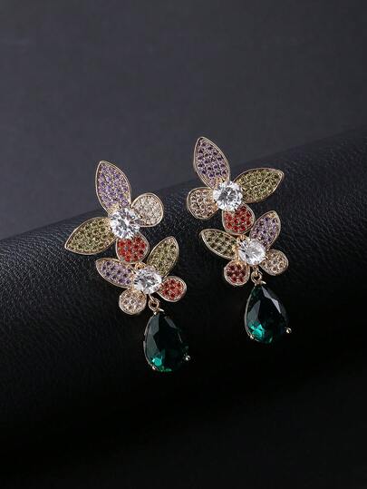 1 Paar luxuriöse Schmuckstil Kupfer eingelegt Kubikzirkonia Schmetterling Hängeohrringe, geeignet für Abendkleider, Hochzeiten, Partys