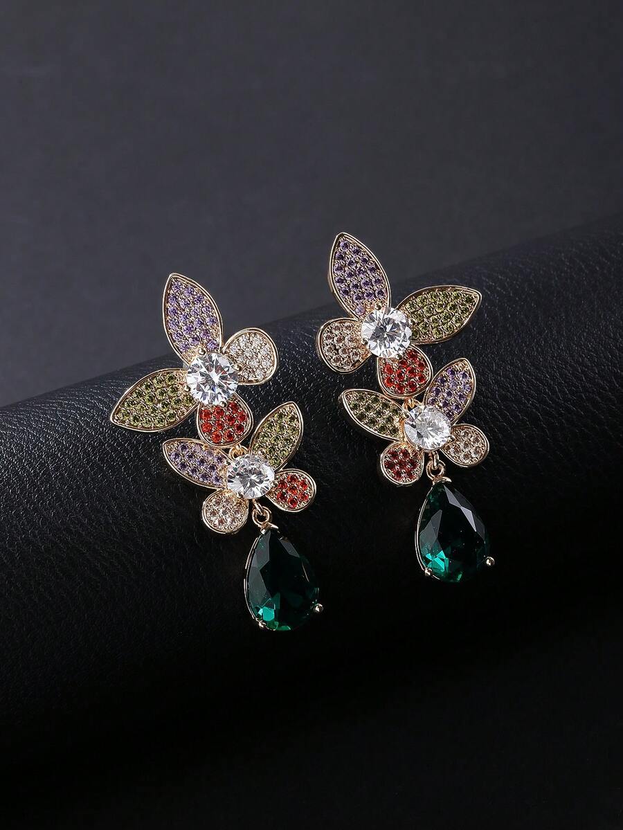 1 Đôi bông tai hình bướm đính đá Cubic Zirconia sang trọng, kiểu dáng trang sức đồng, thích hợp cho váy dạ hội, đám cưới, tiệc tùng. - Loại bướm - Xem 1
