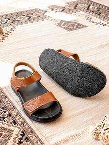 1 Pair Fashion Children's Sandals, Brown Girls' Flat Sandals, 3 Hook And Loop Design, Soft Non-Slip Wear-Resistant Sole, Suitable For Summer Outings, Banquets, Parties, Vacations - Brown - View 6
