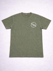 Stonewashed Basic Comfortable T-Shirt For Everyday Wear, Sizes PP To GG, Volcom Art Streetwear Urban Culture Street Fashion Street Graffiti Skater Skateboard Shirt Blouse Unisex Men's Women's 100% Cotton Top Premium Streetwear New Release Immediate Shipping Various Colors!! Plus Size - 軍綠色 - 查看 2