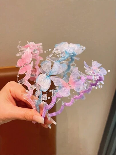 1 chiếc băng đô hình bướm nhiều màu sắc cho bé gái, chất liệu lưới và đính đá, kiểu dáng dễ thương, lấp lánh, có răng cưa, phù hợp cho cả mặc hàng ngày và dự tiệc, phụ kiện tóc cho bé gái.