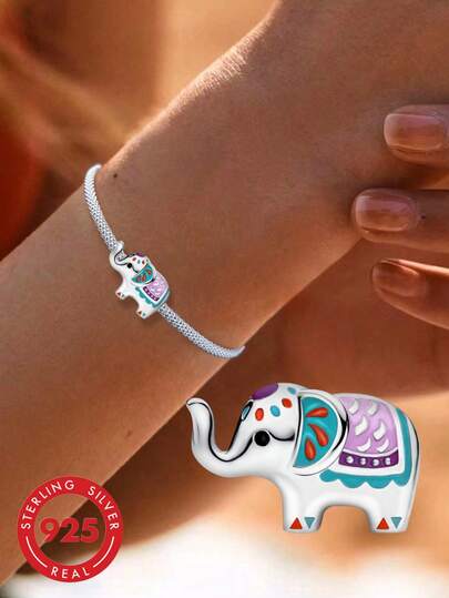 1pc 925 Sterling Silver Cute Cartoon Animal Series Elephant Beaded Pendant, Suitable For Bracelet Necklace DIY Jewelry Making, Exquisite Jewelry Gift For Friends