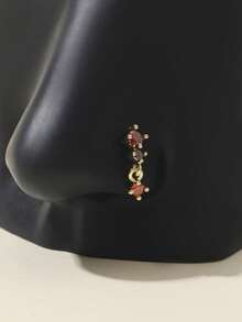1 chiếc khuyên mũi hình chữ L mạ vàng đính đá Cubic Zirconia đỏ, trang sức xỏ mũi Y2K dành cho nữ. - Vàng - Xem 5