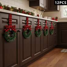 Christmas Kitchen Cabinet Wreath Hanging Mini Wreath With Ribbon Bows And Berries For Wall Front Door Party Decorations - E - View 1