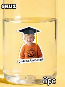 4/8/16pcs Customized Kindergarten Graduation Face Stickers - Personalized Kindergarten Graduation Face Stickers, 3 Styles Available | Cute Children's Graduation Gift | Graduation Party Decoration And Photo Album Stickers - Multicolor - View 14