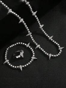 Bộ nhẫn choker đính đá vàng hồng hình gai nhọn và dây chuyền tennis đính đá. - Vòng cổ gai nhọn sáng bóng - Xem 9