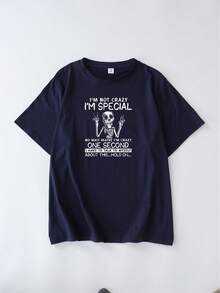 骷髏字母印花圖案女款大尺碼夏季休閒上衣，適合夏季度假、海灘穿搭、春季、母親節、日常穿著、婚禮、健身、畢業季、派對的時尚春季上衣 - 寶藍色 - 查看 2