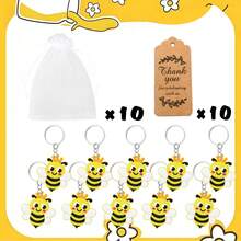 15/30 pièces Faveurs de fête thème abeille avec couronne, mignon, pot de miel, nid d'abeille et porte-clés tournesol, 10 pièces étiquettes et 10 pièces sacs cadeaux, cadeaux pour anniversaire, fête des mères, remise des diplômes, faveurs de mariage, pendaison de crémaillère, fournitures pour baby shower et shower de mariage - Thème des abeilles - Voir 24