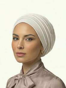 女士经典二合一头巾/头带，褶皱设计，高弹针织面料，吸湿透气，适合穆斯林日常生活和聚会场合。 - 彩色 - 查看 4