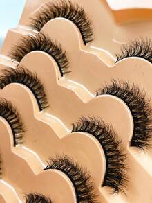 7片/套 短款3D水貂毛假睫毛，俄式DD卷度，手工制作，自然蓬松浓密，整条假睫毛，批发眼妆 - 黑色 - 查看 4