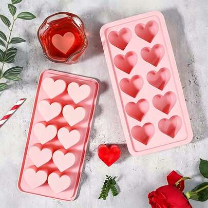 1pc Heart/Star Shaped Silicone Mold Tray, Creative Heart Mold, 10-Cavity Easy Release Tray For Chocolate, Pudding, Jelly And Candy. Flexible Handmade Mold, Suitable For Refrigerator Freezing, Kitchen Accessories, Fridge Tray, Easy Demold And Reusable, Applicable For Home, Bar, KTV, Pink Or Red, Heart-Shaped Maker Mold, Make 10 Ice Cubes At A Time, Summer, Summer Set
