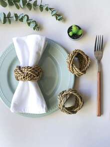 12pcs Handmade Natural Woven Rattan Napkin Rings, Suitable For Wedding, Dinner Party, Gathering, Banquet, Home Dining Table Decor - Multicolor - View 5