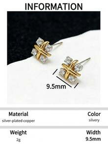 1 đôi bông tai hình chữ "X" bằng bạc S925 và mạ vàng 18K, đính kim cương, thích hợp cho phụ nữ đeo hàng ngày, thời trang. - Bông tai - Xem 8
