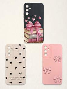 3pcs Bowknot Phone Cases, Soft TPU Full Coverage Anti-Drop Cases With Precise Cutouts, Featuring 3D Rhinestone Bowknot, Healing English Slogan, Hand-Painted Heart Pattern, Suitable For IPhone & Galaxy, Great Gift For Birthday, Holiday, Best Friends - Multicolor - View 20