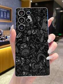 Ốp lưng điện thoại trong suốt màu đen cá tính với họa tiết vẽ nguệch ngoạc cho Galaxy S26/Galaxy S25/Galaxy S24 Ultra, phong cách đường phố, hoạt hình graffiti, chất liệu TPU mềm trong suốt, bảo vệ điện thoại, tương thích với iPhone XS/XS Max/XR/11 12 13 14 15 16 Pro/Pro Max/14 15 16 Plus/17 17 Pro Max - Nhiều màu - Xem 2