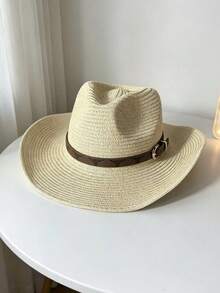 Women's Woven Straw Cowboy Hat, Foldable Beach Sun Hat For Vacation & Beach Days,Summer - Panama Straw Hat - View 5