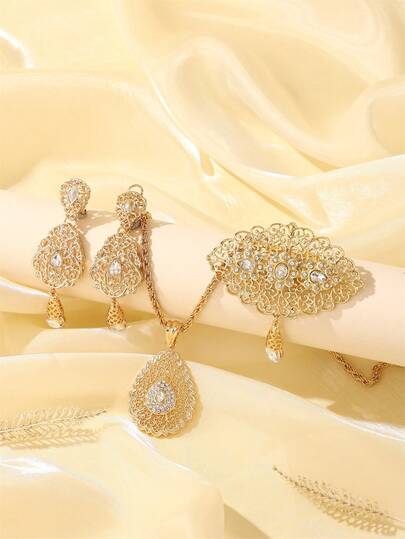 Bộ trang sức cổ điển 3 món dành cho nữ, gồm trâm cài, bông tai và mặt dây chuyền, phụ kiện cô dâu, trâm cài, bông tai và mặt dây chuyền phong cách Ma-rốc, phụ kiện trang phục dự tiệc, quà tặng cho người yêu.