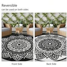 Boho Round Outdoor Rug For Patios 5Ft/6Ft/8Ft, Waterproof Round Outdoor Picnic Rug Lightweight Portable Plastic Straw Rug,Deck Carpet For Backyard Camping Porch - Black/White - View 7