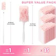 35 Count Pink Duster Refills Compatible With Handle, 360° Multi-Surface Duster Refills With 2 Handle, 5X Microfibers Disposable Dusters For Valentines Home, Office Cleaning, Quick Cleanup, Surface Dusting, Lightweight Duster, Easytouse Refills - Pink - View 2