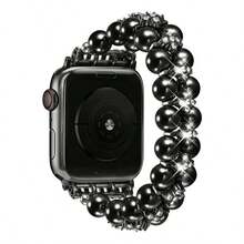 1条女士/女孩双排珍珠水钻表带，适用于38/40/41/44/45/49/42/46毫米手表，兼容苹果Series 11/SE3/Ultra3/Ultra/SE/SE2/10/9/8/7/6/5/4/3/2/1智能手表表带 - 黑色 - 查看 5
