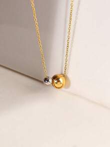 1 chiếc dây chuyền mặt dây chuyền hình quả cầu đôi mạ vàng dành cho nữ, dây chuyền thép không gỉ tối giản, thích hợp đeo hàng ngày. - Vàng - Xem 3