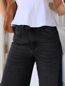 Women's Loose Straight Leg Jeans With Pockets, Casual Washed Denim Pants, Suitable For Summer Wear And Also A Must-Have Item For Halloween Spring - màu đen - Xem 6