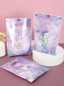 10/20/50pcs Purple Mermaid Theme Gift Bags, Mixed Dolphin & Turtle Pattern Plastic Gift Packaging Bags, Suitable For Girls Ocean Theme Birthday Party Supplies, Baby Shower Party Candy Bags - Multicolor - View 4