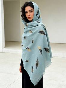 1 chiếc khăn trùm đầu Hijab nữ sang trọng, in họa tiết sợi tre, tua rua và lông vũ, ánh vàng, chất liệu mềm mại, đa chức năng, chống nắng/chống gió, phù hợp cho sinh hoạt hàng ngày/tiệc tùng/các dịp lễ hội. - Nhiều màu - Xem 5