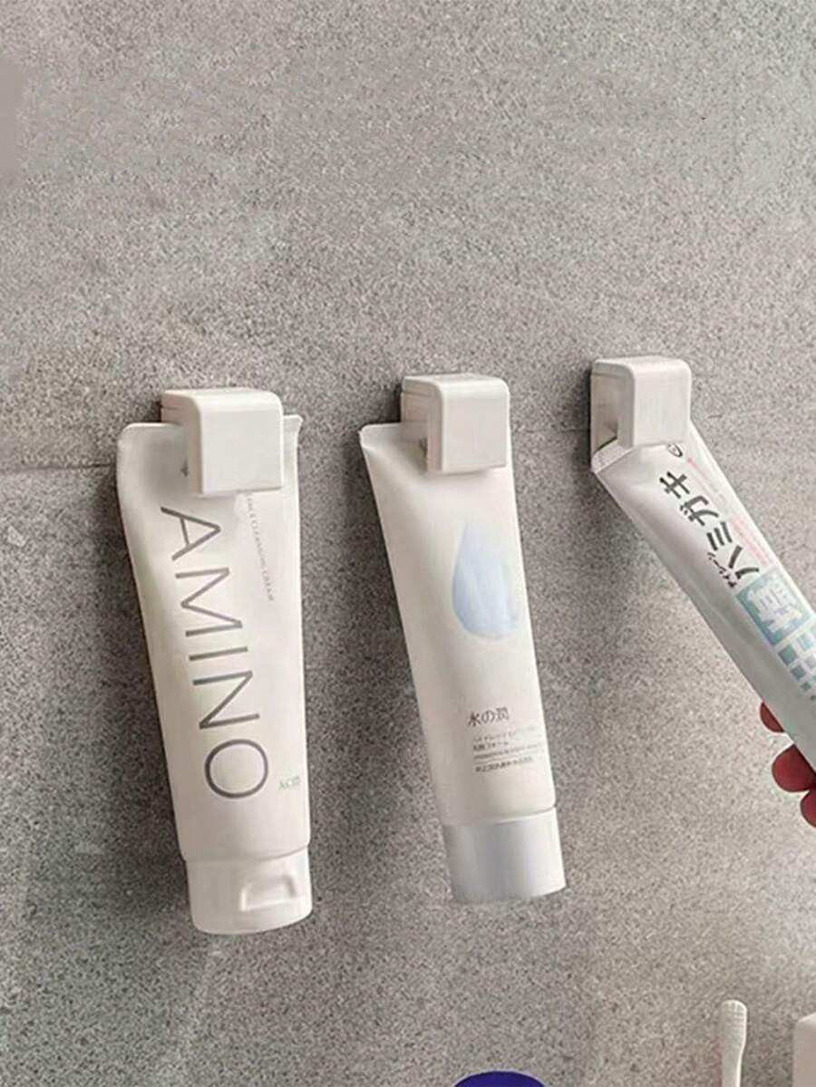 No Drill Wall Mounted Toothpaste Holder, Can Be Used To Store Facial Cleanser, Toothpaste, Etc., Bathroom/Toilet Storage Rack, With Hooks, Hanging Style, Multi-Function Bathroom Wall Mounted Storage Rack