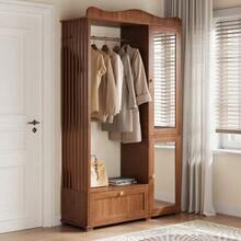 Wardrobe With Mirror And Open Clothes Rack – Compact Wardrobe, Practical Storage Space With Drawer And 2 Doors, Ideal For Bedroom And Hallway. - 自然色 - 查看 4