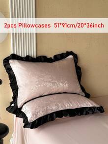 2pcs Floral Pattern Jacquard Washed Faux Silk Pillowcase With Ruffle Edge, Minimalist Elegant Luxury Polyester Decorative Throw Pillow Cover, Suitable For All Seasons, Modern Decor Cushion Cover, Machine Washable, Without Filling - Pink - View 7