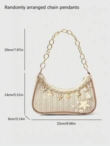 Fashionable And Minimalist Chain Shoulder Bag, Niche Design With Personalized Temperament Under The Arm Bag, Elegant And Lightweight Starfish Casual Grass Woven Bag, Suitable For Shopping, Vacation, Beach - Beige - View 6