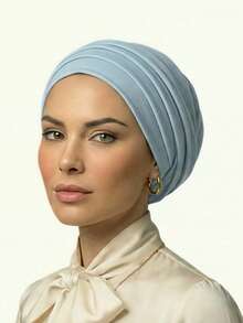 女士经典二合一头巾/头带，褶皱设计，高弹针织面料，吸湿透气，适合穆斯林日常生活和聚会场合。 - 彩色 - 查看 16