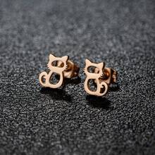 1 Đôi Khuyên Tai Hình Mèo Dễ Thương Thời Trang, Khuyên Tai Mèo Con Mini Bằng Thép Không Gỉ Mạ Vàng, Phụ Kiện Trang Sức Tối Giản Dành Cho Nữ, Quà Tặng - GED063 - Xem 3
