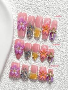 10Pcs Sweet And Edgy Style Handmade Nail Art Set,Unghie Press On,Arrowhead Drill, Cross Nail Art Accessories,Sophisticated Style Nails,Includes Nail Tools,3 Sizes Available,Almond Nails , Duck Nails,Coffin Nails For Party, Dance, Daily Wear. - 彩色 - 查看 1