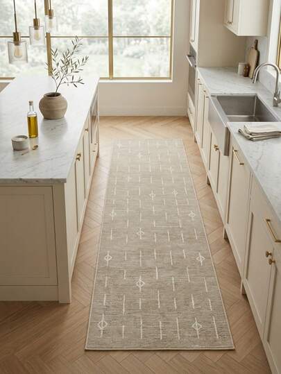 1pc Vintage Moroccan Striped Distressed Texture Area Rug/Carpet/Bath Mat/Door Mat/Runner, Soft Washable Rug For Bathroom, Kitchen, Entryway, Hallway, Bedroom, Living Room, Versatile Home Decor