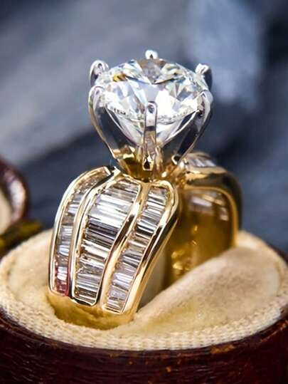 1 chiếc nhẫn đá Cubic Zirconia thanh lịch, phù hợp cho nữ, lý tưởng cho đám cưới, lễ đính hôn, tiệc kỷ niệm, quà tặng ngày Valentine.