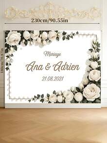 Customized Wedding Backdrop Banner, Customizable With Name And Date, White Floral Wedding Photo Backdrop, Suitable For Bridal Showers, Engagement Anniversary Parties. - Multicolor - View 6