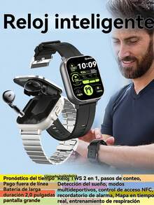 1 pieza Nuevo smartwatch con auriculares inalámbricos integrados, diseño de doble función, pantalla táctil de 2.01", compatible con llamadas inalámbricas, reproducción de música, NFC, monitoreo de sueño, podómetro, pronóstico del tiempo, visualización de mensajes, múltiples modos deportivos, compatible con varios teléfonos inteligentes. - Multicolor - Ver 2