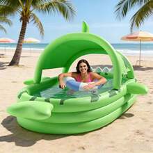 Large Inflatable Shark Theme Swimming Pool/Canopy Pool - 3-Layer Thick Durable PVC Material, Drain And Fold For Easy Storage, Turns Lawn/Patio Into A Pool Instantly, Pool Party Water Activities, Compact Storage, Portable Design, Leak-Proof Seal, Inflatable Pool, Fun Family Party Time - A - View 2