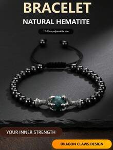 Vòng tay hạt đá Hematite móng rồng cho nam nữ, vòng đeo tay bện điều chỉnh được bằng đá Hematite 6mm, trang sức đá tự nhiên 10mm giúp chữa lành, tăng cường sức mạnh. - Nhiều màu - Xem 7