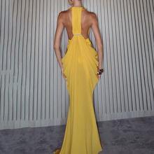 Temperament, Luxury, High-End, Sexy Vacation Banquet Women's Fashion Design, Deep V Sexy Pleated Waist Cinching Dress, Women's Dress - 黃色 - 查看 5