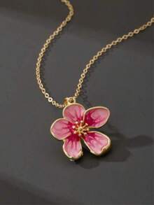 1 pieza Collar con colgante de flor rosa degradado romántico y de moda, regalo para mujeres, accesorio versátil - Rosa - Ver 6