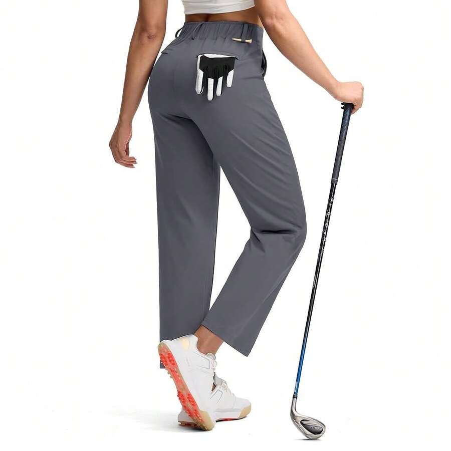 Fleece Lined Pants Women Winter Golf Pant With Zipper Pockets Pull On Stretch Dressy Travel Work Casual Slacks - Xám đậm Cỡ lớn - Xem 1