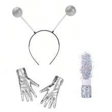 Set de 2/3/4 piezas de disfraz de alien, incluye diadema con antenas, gafas, guantes y accesorios brillantes, apto para uso diario, Halloween, Navidad, carnaval, cosplay, fiestas - Multicolor - Ver 9