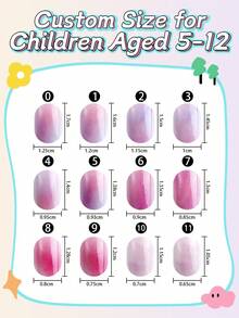 NAIO 24pcs Kids Press On Nails, Pink Purple Gradient Full Cover False Nails Colorful Full Cover Short False Nails For Girls, Cute Mixed Pattern Wearable Nail Kit With Storage Box & Nail File - Multicolor - View 5