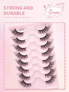 ENCHUW 8 pares de pestañas postizas sedosas y esponjosas de aspecto natural, con efecto tridimensional de visón falso, para uso diario - Negro - Ver 5